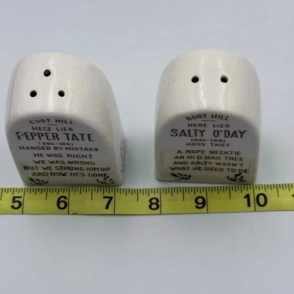 Vintage Boot Hill Tombstone Salt & Pepper Shakers Salty O'Day Pepper Tate Japan